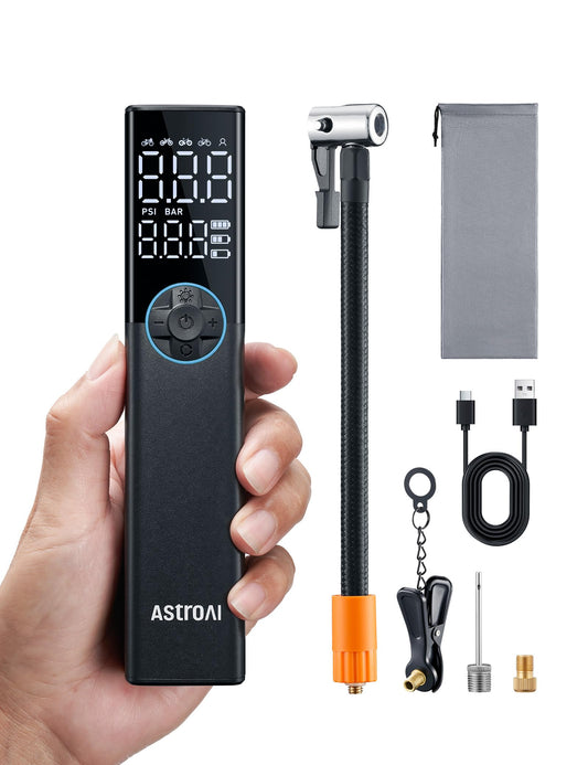 AstroAI Bike Pump Electric Air Pump, 150PSI Portable Battery Bike Pump for all valves, High-pressure motor designed for bikes, Rechargeable for city bikes, road bikes, mountain bikes, Blue