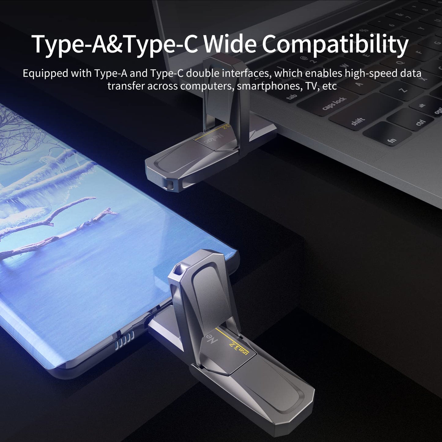 Netac US5 512GB External Portable USB SSD Type-C and USB 3.2 Interface Speed up to 550MB/s for Smartphones and Notebook Computers, Solid State Drive