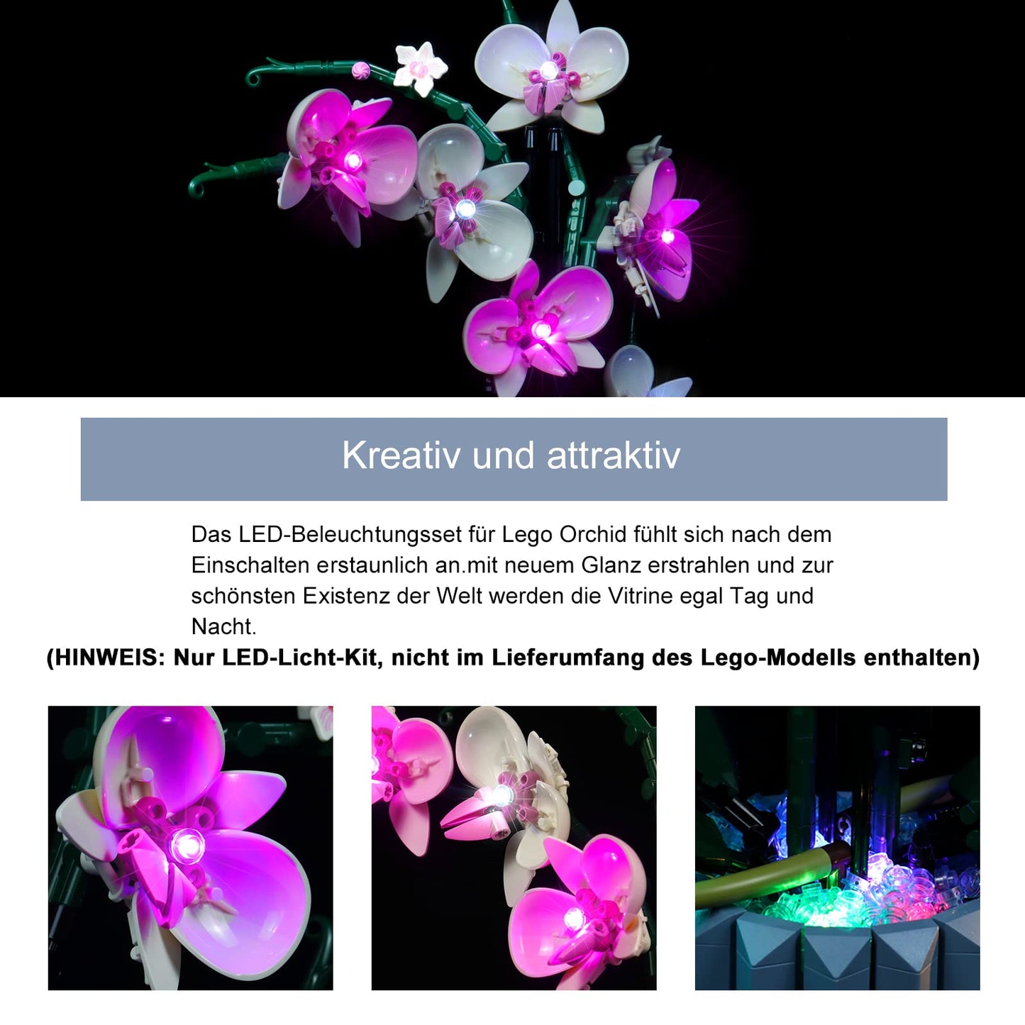 BrickBling light set compatible with Lego Orchid decoration LED light set, compatible with Lego 10311 Orchid Botanical Collection set (lights only, bricks not included) - light control version.