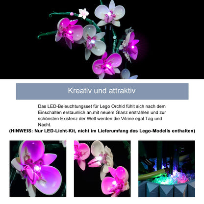 BrickBling light set compatible with Lego Orchid decoration LED light set, compatible with Lego 10311 Orchid Botanical Collection set (lights only, bricks not included) - light control version.