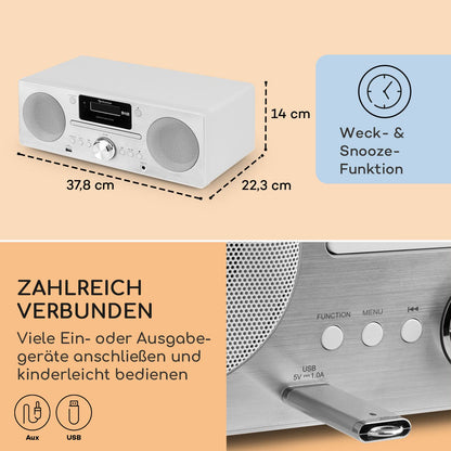 Auna portable radio with CD player, DAB Plus with Bluetooth, DAB/DAB+/FM, kitchen radio with LCD display, MP3, USB connection, compact digital radio with alarm clock & remote control.
