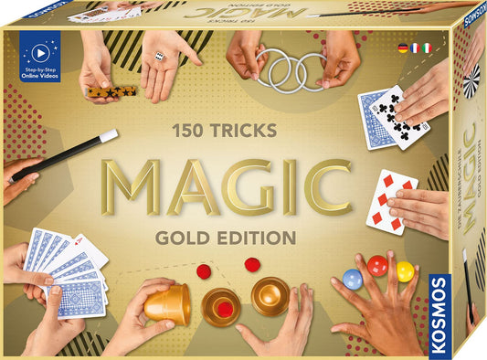 Cosmos 680350 Magic Gold Edition, 150 magic tricks of various levels, includes many magic props, magic set for kids aged 8 and up, with online tutorial videos and multilingual instructions.