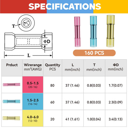 Crimping Tool Wire Connector Set, Preciva Wire Crimping Pliers 0.5-6mm² with 160pcs Heat Shrink Connectors.