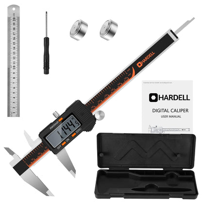 HARDELL Digital Caliper 150mm, Stainless Steel with LCD Display, Inch and Millimeter Conversion, Household & Industrial Measuring Tool with 2 Spare Batteries