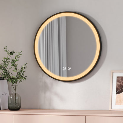 EMKE Round 60 cm bathroom mirror with lighting, touch control, 3 light colors, dimmable, memory function, adjustable strap, and 3-hour auto shutdown. IP44 bathroom mirror.