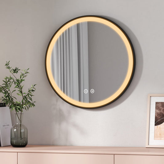 EMKE Round 60 cm bathroom mirror with lighting, touch control, 3 light colors, dimmable, memory function, adjustable strap, and 3-hour auto shutdown. IP44 bathroom mirror.