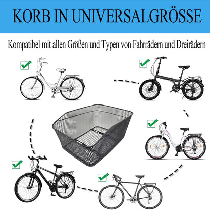 BINOTHINK Rear Bike Basket, Metal Large Bicycle Basket Stable Rear, Bike Rear Rack Basket with Mounting Accessories for Small Dog Shopping Picnic Backpack (S2)