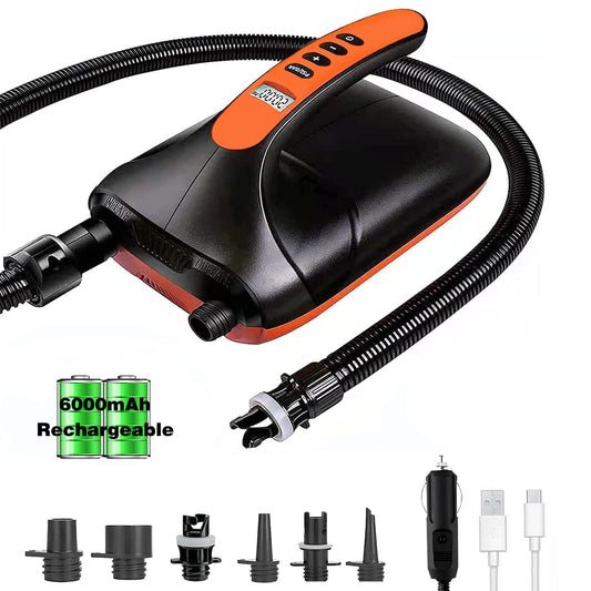 4000mAh SUP pump electric battery, 20Psi electric SUP air pump, 110 V AC/12 V DC quick charge, with intelligent two-stage auto-off function for inflatable stand up paddle boards, boats (orange)