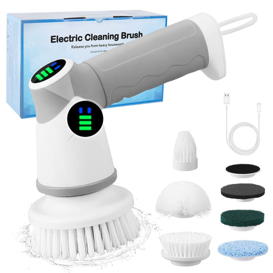 Electric cleaning brush, grout brush with 6 interchangeable brush heads for cleaning, 6 in 1 Cleaning Brush for cleaning bathrooms, tubs, floors, tiles, car, garden, and home.