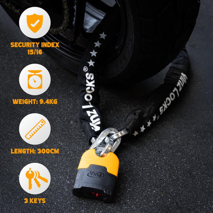 VINZ Makalu chain lock 300cm ø11mm | ART 4 certified | Motorcycle lock Moped lock Scooter & E-scooter | Motorcycle chain lock & armored lock | 120-300 cm (300 cm)