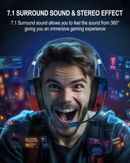 PHOINIKAS PS5 Wireless Headset, 2.4G Gaming Headphones Wireless for PC PS4 Switch Mac, Foldable Surround Sound Noise Cancelling Gamer Headset with microphone, Over 50 hours of battery life (Dazzle Blue)