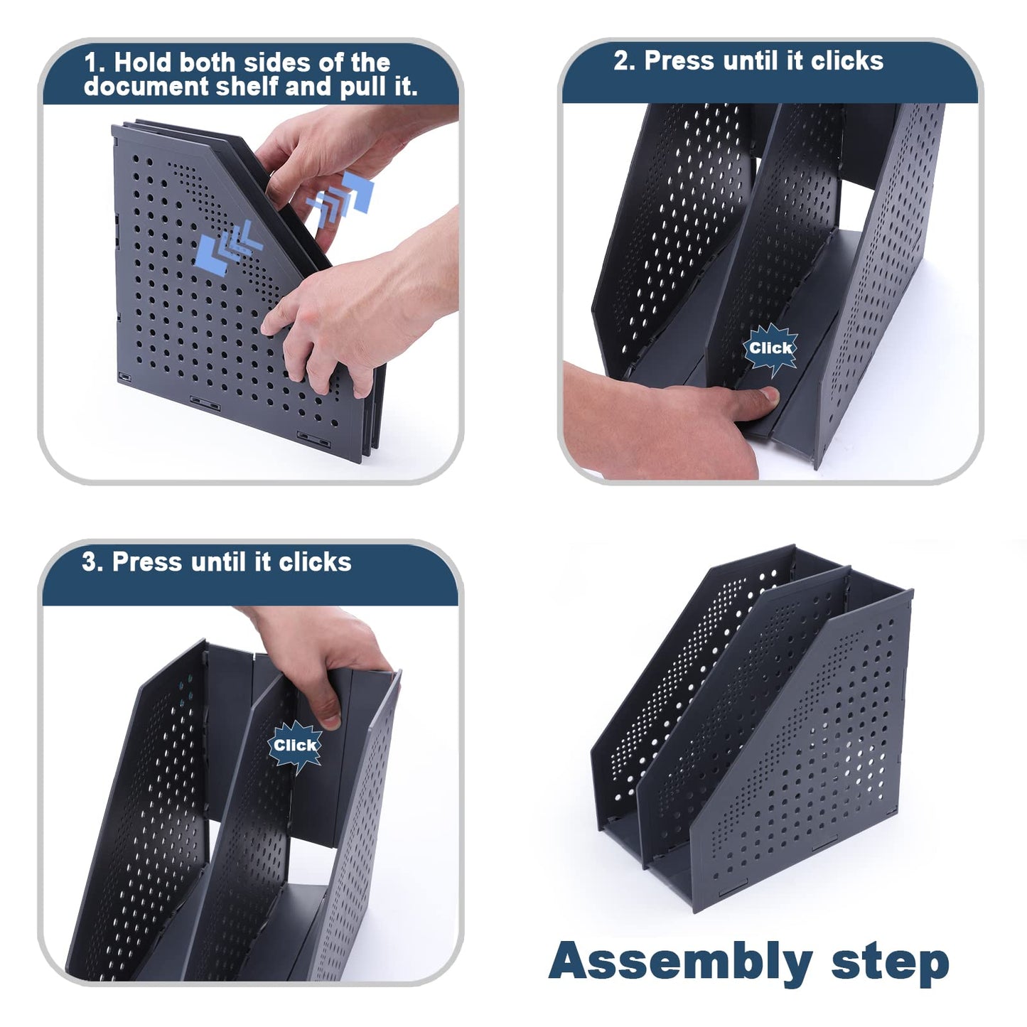 FRETONBA Foldable Standing File Holder, 2 Pieces, for A4, File Magazine Holder with 2 Compartments, Desk Organizer for Office Organization and Storage, School Office Desk Organizer, Dark Grey