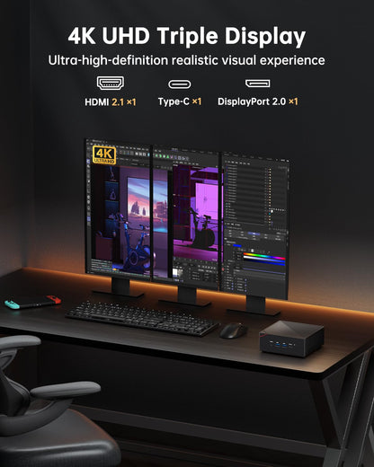 The NiPoGi AM06 PRO Mini PC features AMD Ryzen 7 5825U processor (8C/16T, up to 4.5 GHz), 32GB DDR4 RAM, 512GB M.2 SSD, WiFi 6, RJ45 Dual LAN, 4K Triple Display support. Perfect for school/office/HTPC with VESA mount.