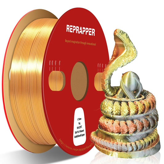 Reprapper Tri-color Silk PLA Filament 1.75mm - 1KG Silk-Look 3D Printer Filament, Shiny PLA Rainbow Swirl in Gold, Silver & Copper, Dimensional Accuracy ±0.03mm, No Tangling