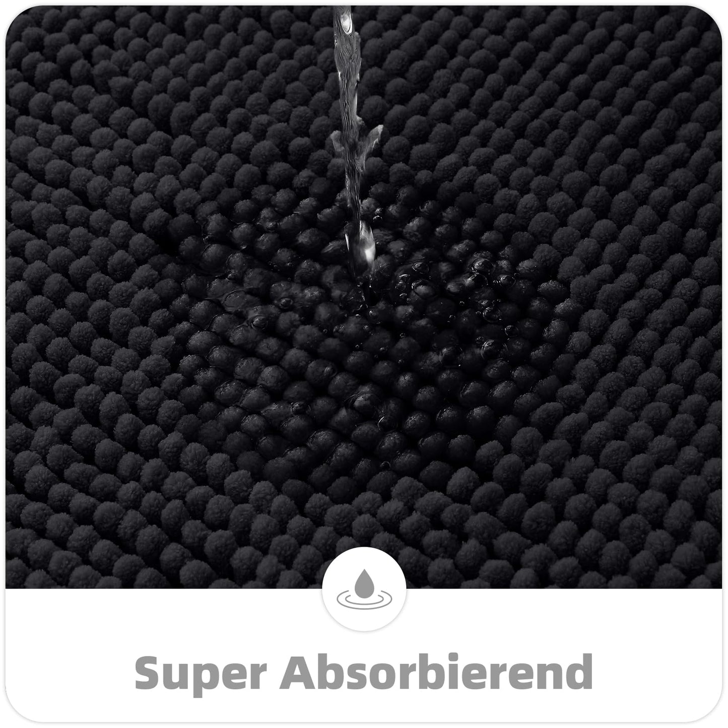OLANLY Chenille Bath Mat Non-Slip Bathroom Mat Soft Bath Rug Absorbent Bath Mat Washable Shower Mat for Bathroom, 50 x 80 cm, Black