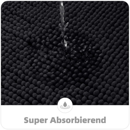 OLANLY Chenille Bath Mat Non-Slip Bathroom Mat Soft Bath Rug Absorbent Bath Mat Washable Shower Mat for Bathroom, 50 x 80 cm, Black