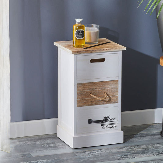 CARO-Möbel drawer cabinet Salva chest of drawers for box spring bed standing shelf storage shelf in white, shabby chic vintage look, 3 drawers
