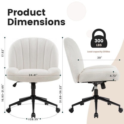 IWMH office chair without armrests, height-adjustable swivel chair with casters, desk chair with fabric upholstery, ergonomic chair, reading chair with wider cushion for cross-legged sitting (White)