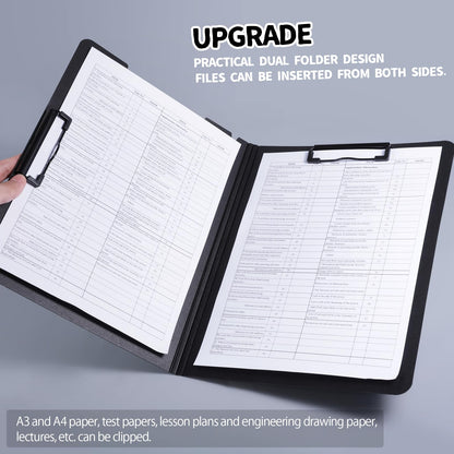 FRETONBA Clipboard A4, Pack of 5 Clipboard with cover, Clipboard folder with 2 clips, Writing board for office/construction/school. Black.