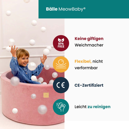 MEOWBABY Ball Pit 90x30cm Velvet - Ball Pit for Babies from 1 Year - Soft Foam Ball Pit for Kids with 200 Balls, Beige