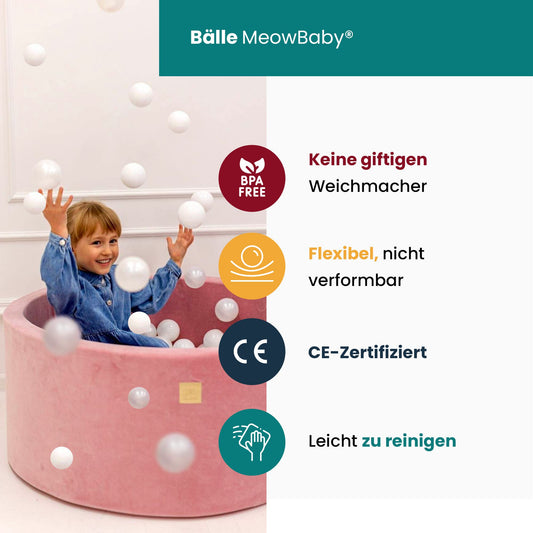 MEOWBABY Ball Pit 90x30cm Velvet - Ball Pit for Babies from 1 Year - Soft Foam Ball Pit for Kids with 200 Balls, Beige
