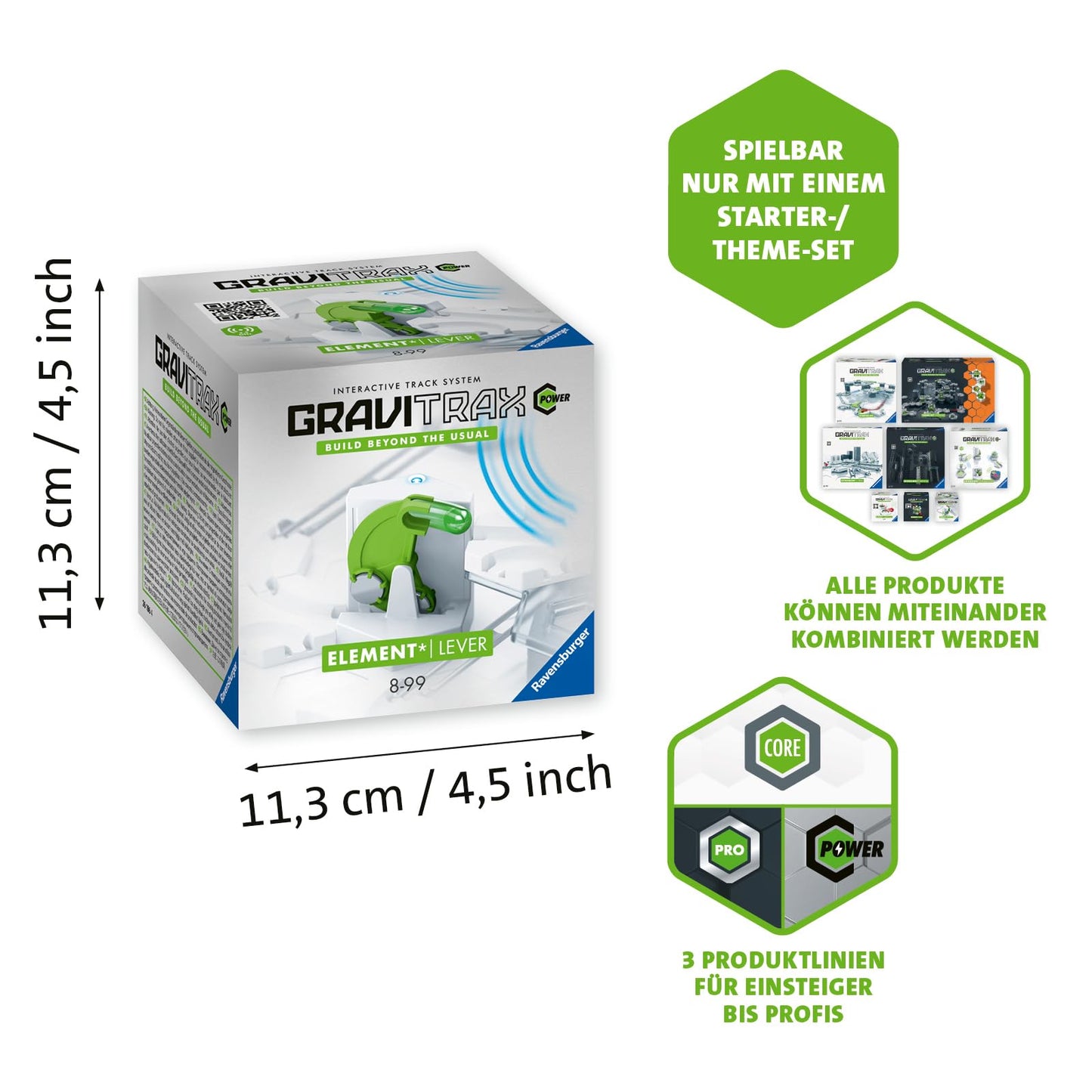 Ravensburger GraviTrax Power Element Lever. Electronic accessory for marble runs for kids aged 8 and up. Compatible with all GraviTrax products and sets.