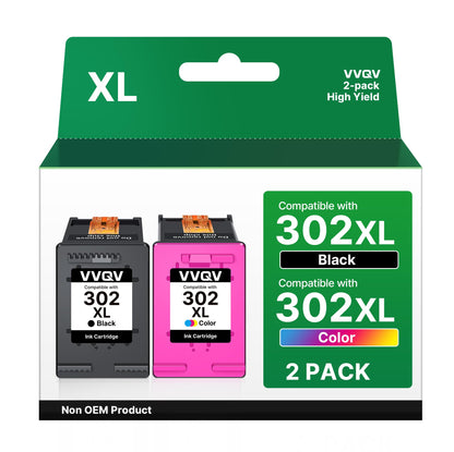 VVQV 302 XL printer cartridges multipack 302XL replacement for HP 302 printer cartridges black and color for HP Envy 4525 4520 4522 4523 4524 Officejet 3830 3831 3833 Deskjet 3630 3636 3638 1110