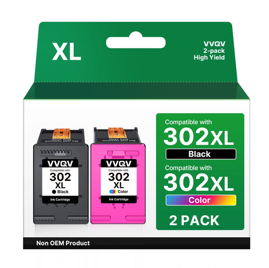 VVQV 302 XL printer cartridges multipack 302XL replacement for HP 302 printer cartridges black and color for HP Envy 4525 4520 4522 4523 4524 Officejet 3830 3831 3833 Deskjet 3630 3636 3638 1110
