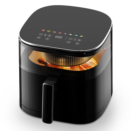 aeco TOUCH AirFryer 5.7 liter, hot air fryer with 270° illuminated viewing window & digital touch display, 1700 watts, adjustable from 80°-200°, 8 programs, includes recipe book.