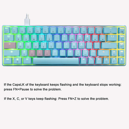 60% mechanical gaming keyboard, blue switch, mini-68 keys, wired, Type C, 18 backlight effects + lightweight optical RGB mouse with 6400 dpi, honeycomb mouse + large mousepad - Blue