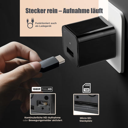 Kobert-Goods spy camera, functional charger with hidden camera M1B, for video and audio recording, Full HD 1080P, with motion detection.