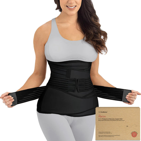 KeaBabies Revive 3 in 1 Postpartum Belt for Women - Belly Wrap After Birth C-Section, Recovery Belt After Birth, Belly Band After Birth, Pregnancy Belly Wrap (Midnight Black, M/L)