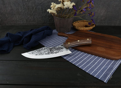 WILDMOK Hand-forged Butcher Knife 19.5cm Meat and Vegetable Cleaver made of Carbon Steel Full Tang Chef's Knife for Kitchen, Camping, and BBQ.