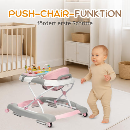 BRONEA® 4-in-1 Baby Walker for ages 6 months and up | Walker with rocking function and musical play panel | Adjustable height, foldable design | Features quiet wheels and brakes for safety