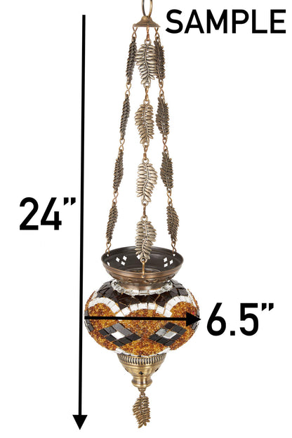 DEMMEX Turkish Moroccan colorful mosaic Bohemian boho hanging candle holder lantern with handmade colorful glass ball and metal leaf chains, 61 cm (Cutsie)