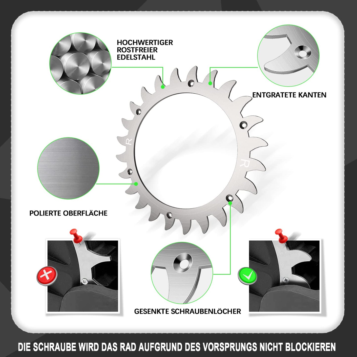Spikes for robotic mower traction enhancement for Worx S/M - wheel size 205mm - 12x stainless steel screws - traction enhancement for robotic mowers