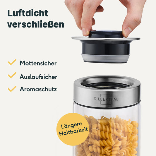 SILBERTHAL Storage Jars Glass with Lid 1700 ml - Glass jars for airtight & leak-proof storage in the kitchen.
