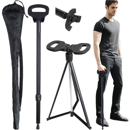 ALEVMOOM walking cane with seat, folding chair, portable, retractable, lightweight, for elderly individuals, outdoor travel.