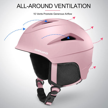 Odoland ski helmet with ski goggles for skiing and snowboarding, adjustable size, with ear flaps for men, women, and teenagers.