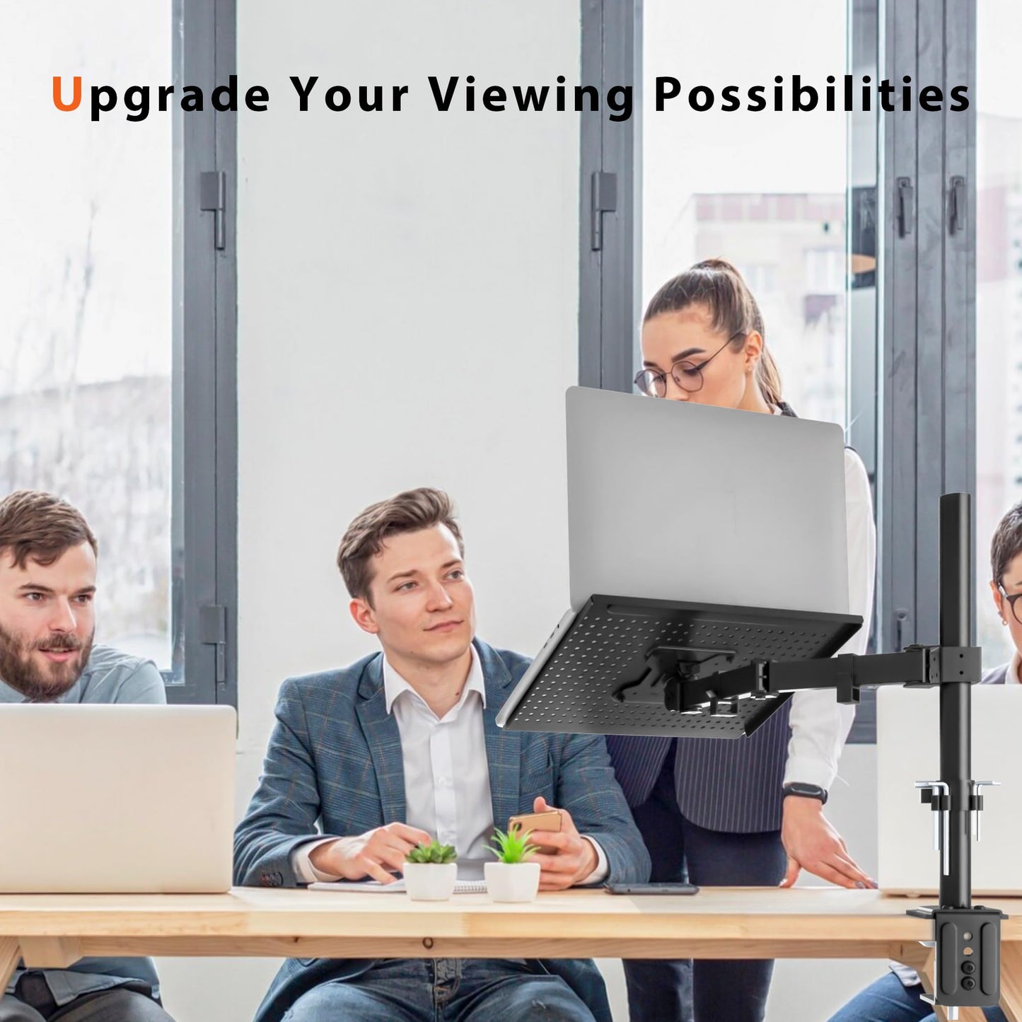 Redbat monitor arm with ventilated laptop tray, fully adjustable for 13 to 32 inch LCD LED screen & up to 16 inch notebook, 2 mounting options, tilt, swivel & rotate