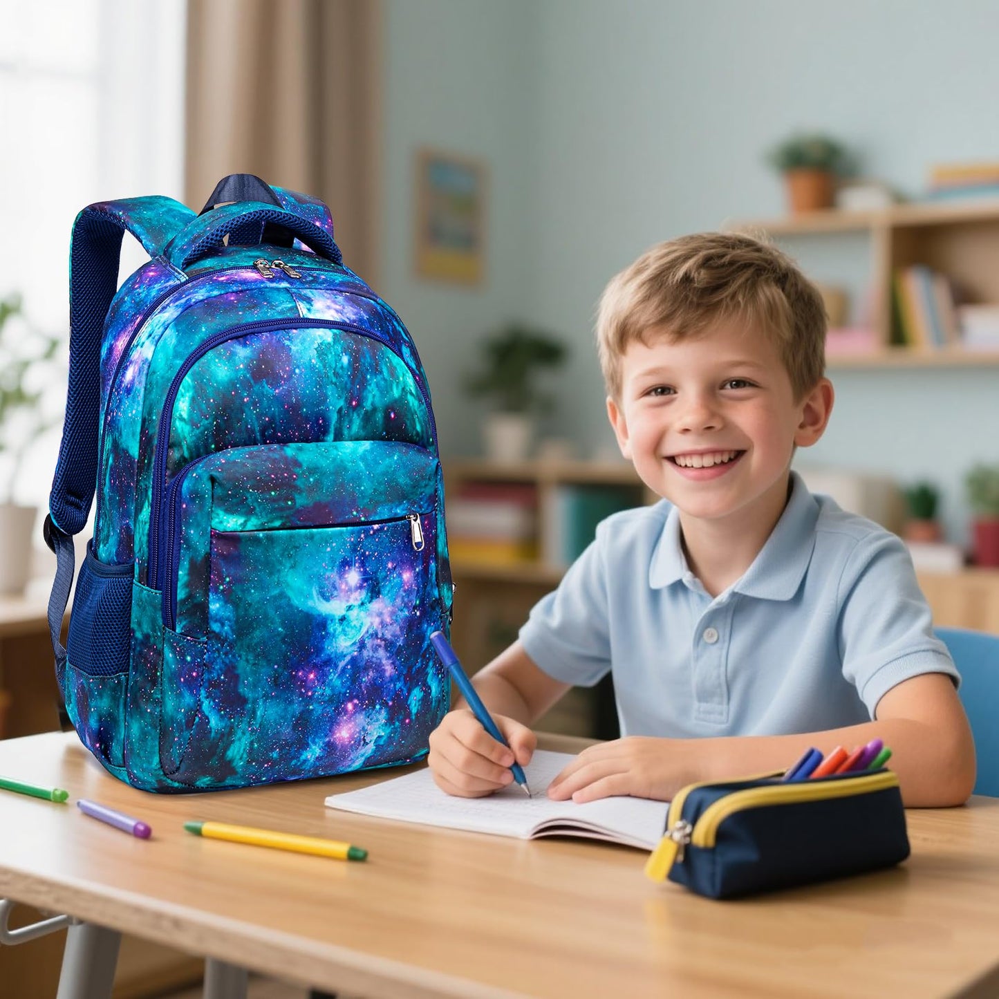 LEDAOU School Backpack for Teenage Boys Kids Juvenile Girls Daypack Girls Casual Backpack Backpack (Blue Starry Sky)