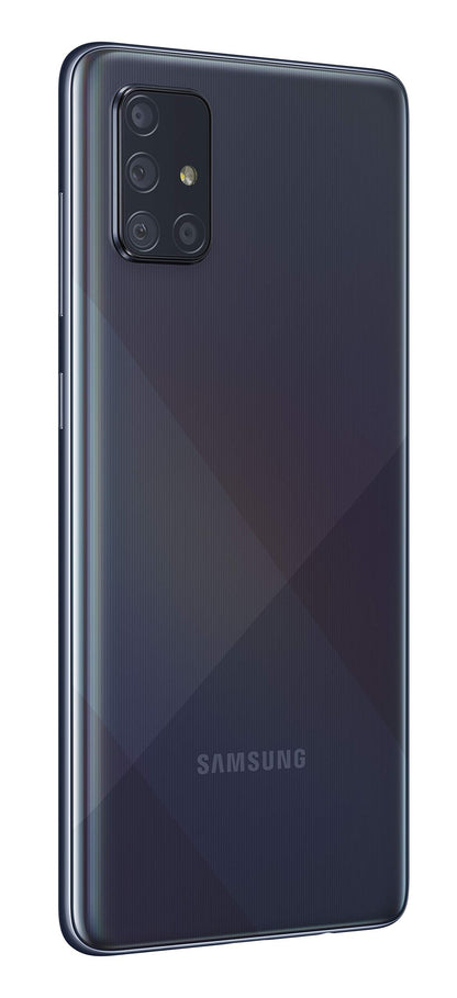 Samsung Galaxy A71 (6.7 inch display) with 128GB internal storage, 6GB RAM, Dual SIM, Android, Prism Crush Black. German version.