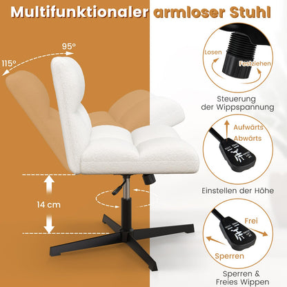 COSTWAY Tailor's Seat Chair, Swivel Chair without Armrests, Desk Chair with Wide Seat, Office Chair with Cross Base, Makeup Chair, Height Adjustable, Rocking Function, Modern (Beige)