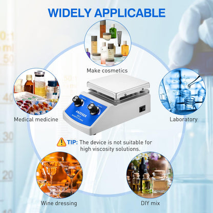 ANZESER Magnetic Stirrer Heating Plate 120x120mm 380°C for simultaneous mixing, stirring, and heating with EU plug, PTFE (Polytetrafluoroethylene), Aluminum