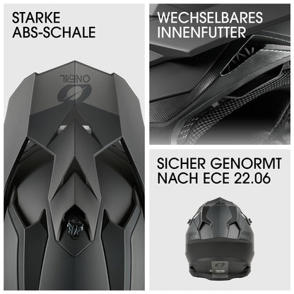 O'NEAL C-SRS Motocross Helmet SOLID Black (Size S) - ECE 22.06 certified, durable ABS shell, efficient ventilation system & removable, washable inner lining.