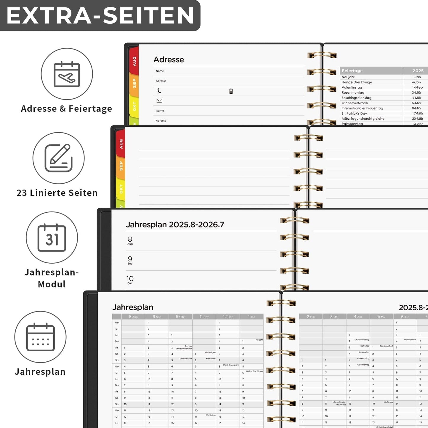 EMSHOI Calendar 2025 2026, Appointment Calendar 2025, Weekly Planner A5 with 30-minute intervals, School Planner Notebook for August 2025 to July 2026 - Black