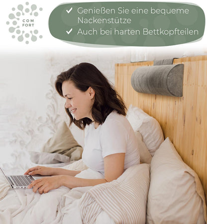 Neck roll for chair with counterweight (100% memory foam), neck pillow for sofa couch hanging, neck support for headboard bed, pillow for lounge chair, ergonomic neck pillow, neck roll.