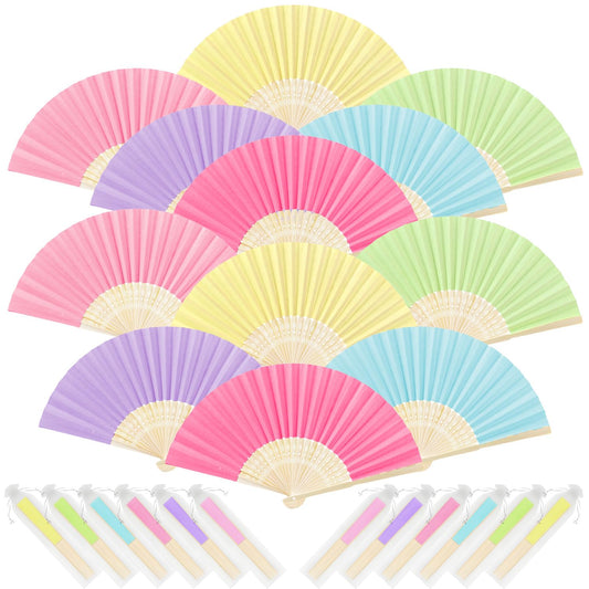 iZoeL 12 PCS Hand Fans Colorful Fans Wedding Macaron Paper Fans Wedding Fans Pocket Fans Foldable Fans Colorful Hand Fans Wedding Party Favor with Pouch (Macaron)