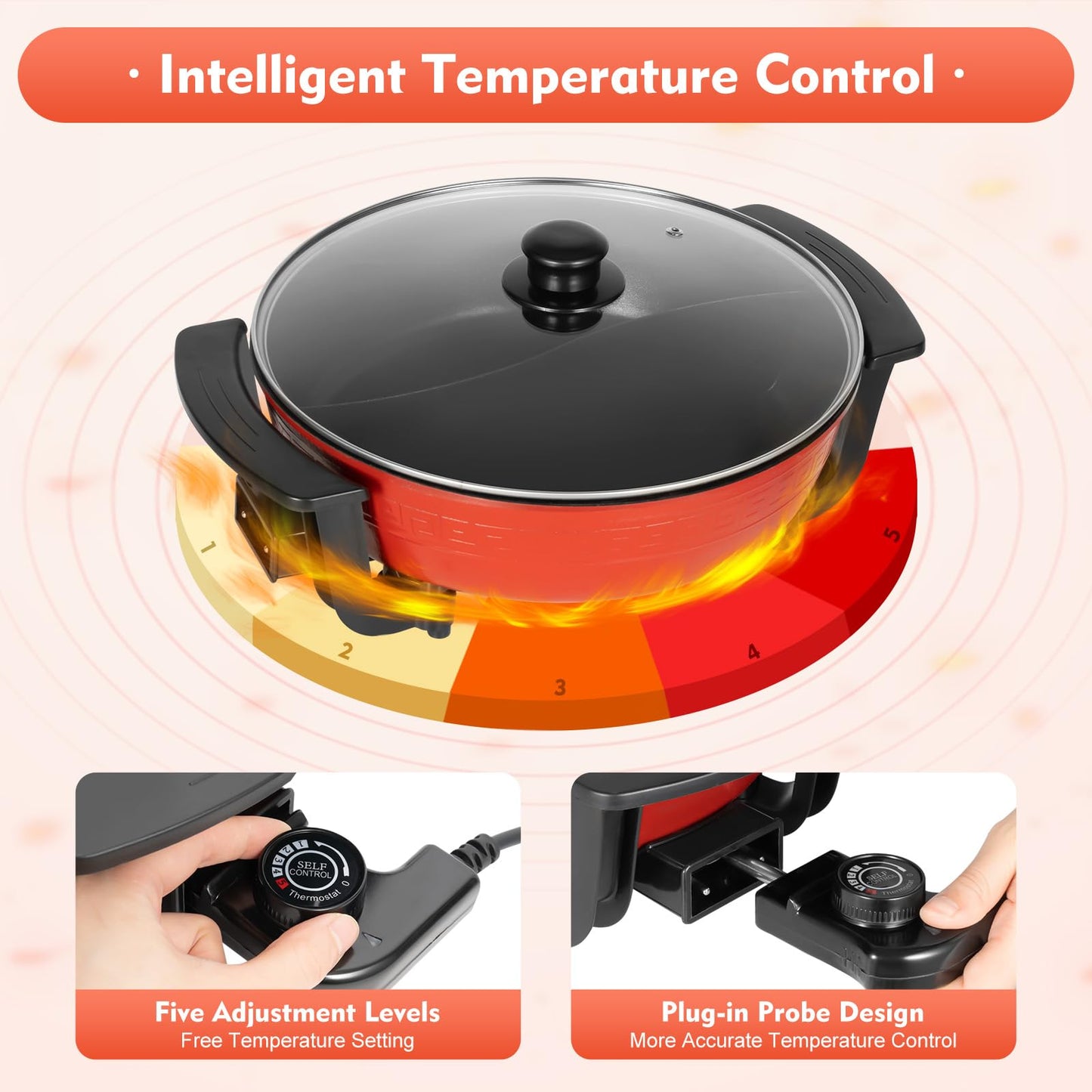 1300W 6L Electric Hot Pot Twin Cooker Fire Pot Yin Yang Hotpot 2 Sided Soup Pot, Electric Stewpan Wok Pan, Hotplate, Non-Stick Chinese Hotpot