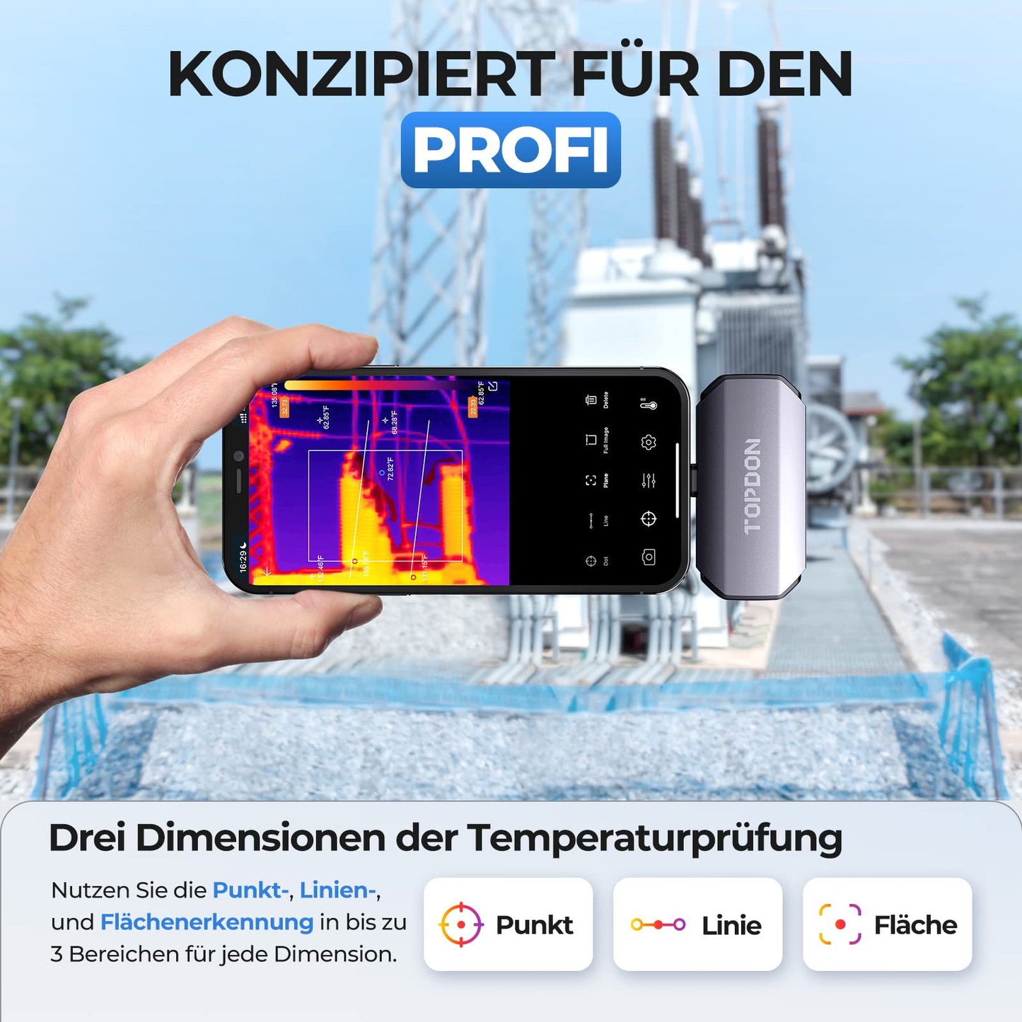 TOPDON TC002 thermal imaging camera for iOS, 512x384 super resolution, 40mK thermal sensitivity, -20℃ to 550℃, 3 temperature measurements & 11 color palettes, 256x192 IR resolution thermal cameras for iPhone & iPad